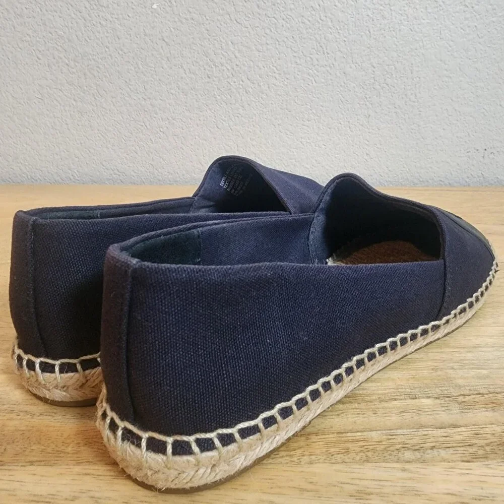 Tory Burch Shoes Womens Size 8 Navy Black Espadrille Flats Leather Cap Toe Logo